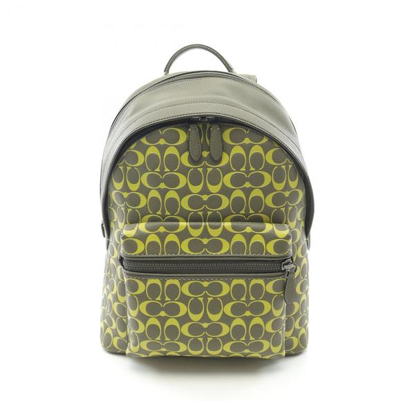 Coach Charter Signature Backpack, Leather, Men's, Khaki and Yellow, CA269 - Picture 1 of 8